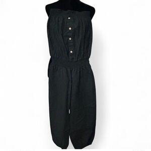 NANA USA Black Strapless Jumpsuit  With Elastic In The Waist And Button Detail L